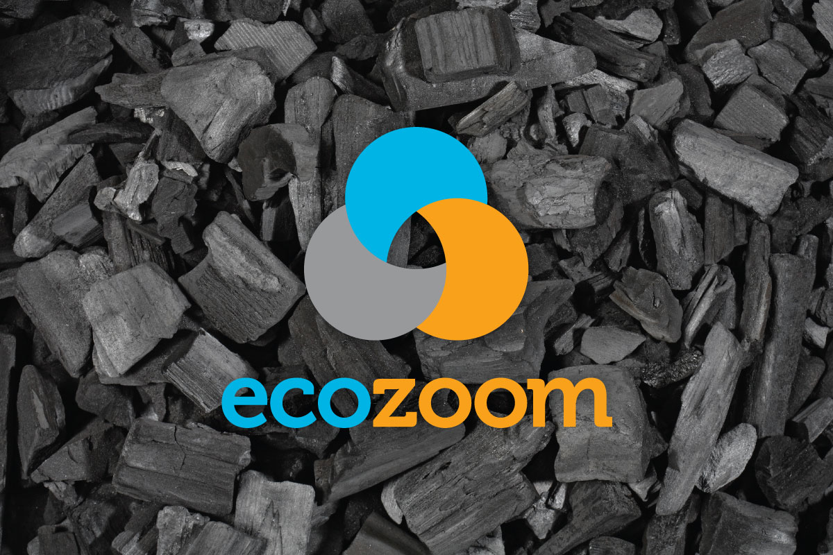 Ecozoom logo against charcoal fuel background