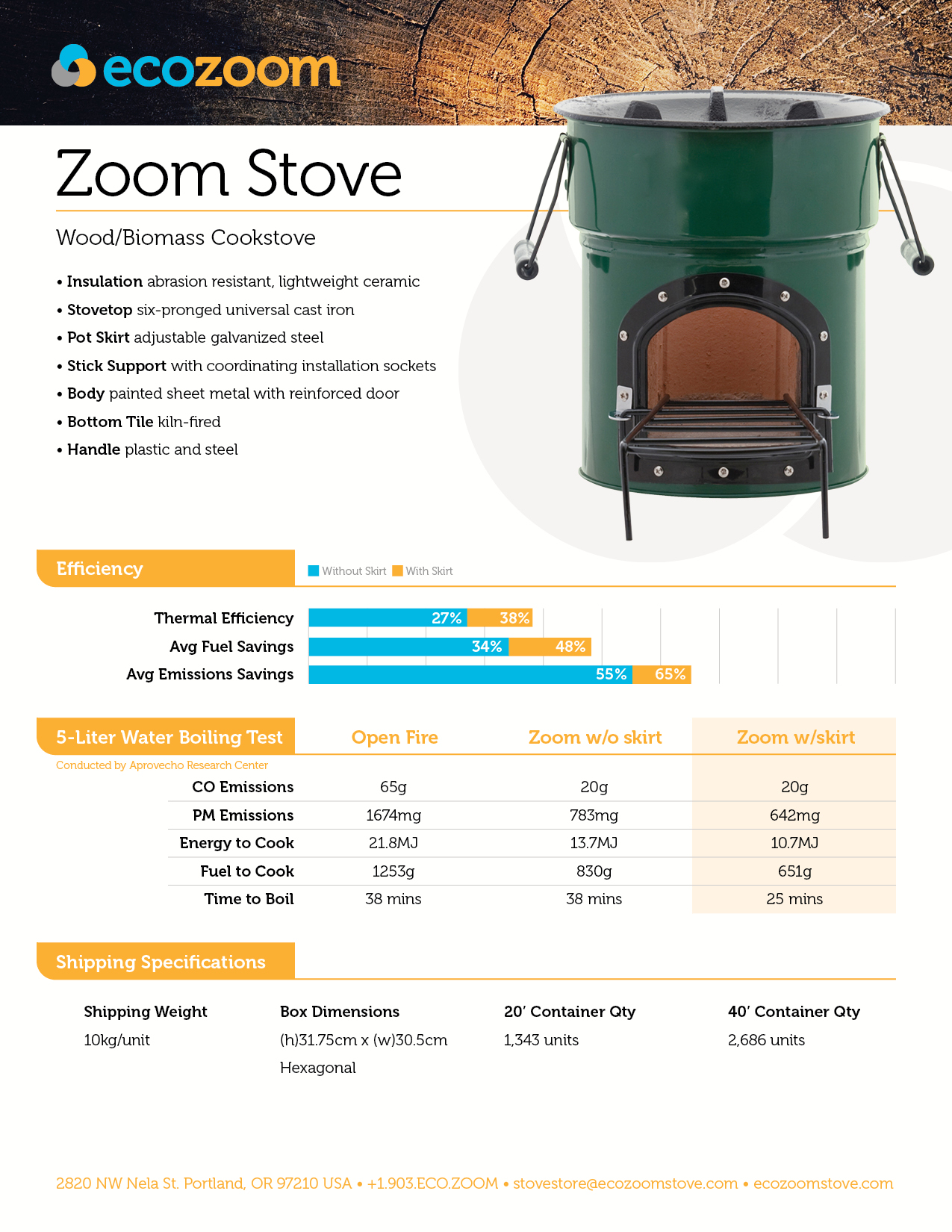 Ecozoom Collateral Design for Zoom Stove technical sheet