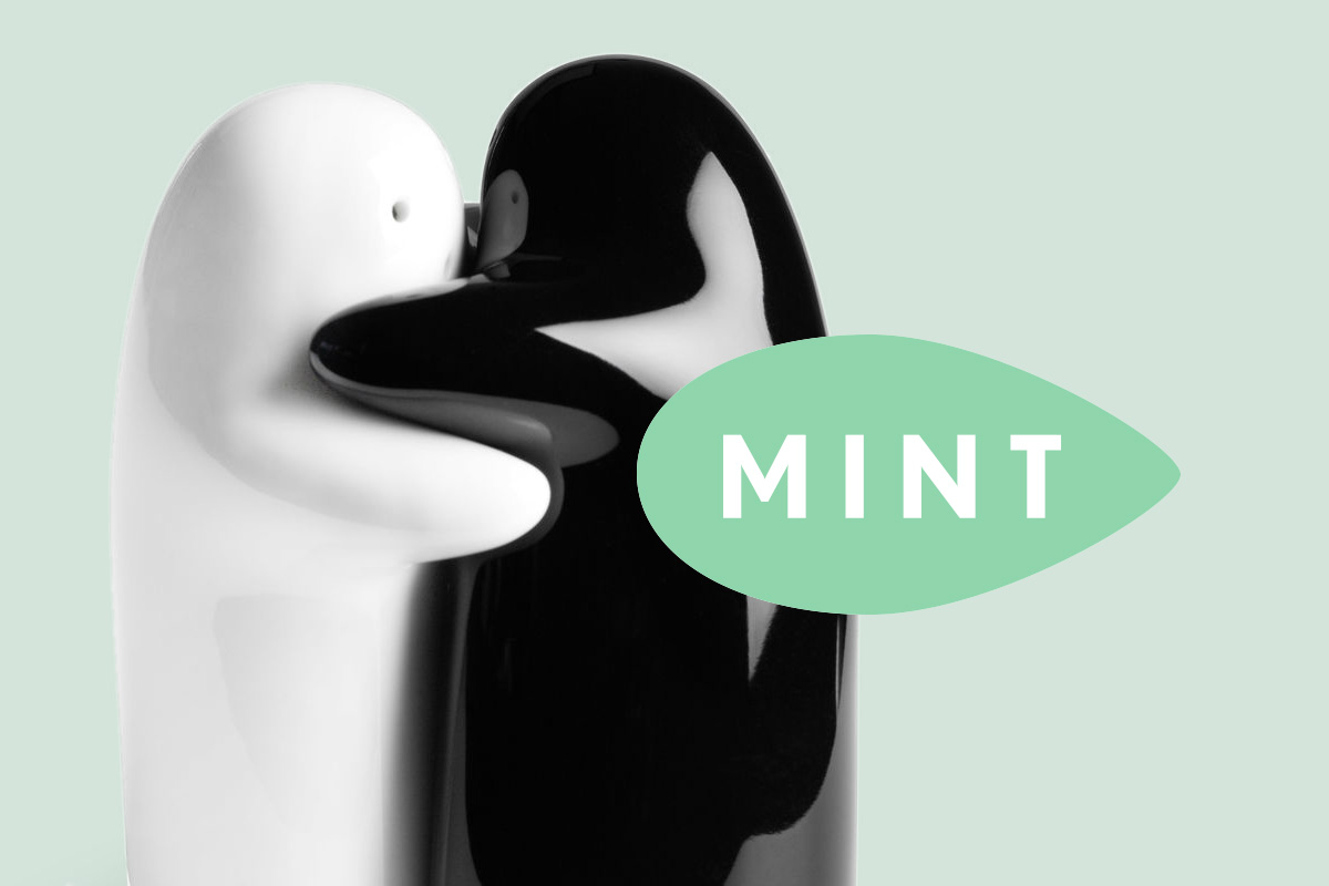 Mint Logo Over Hug Salt and Pepper Shakers