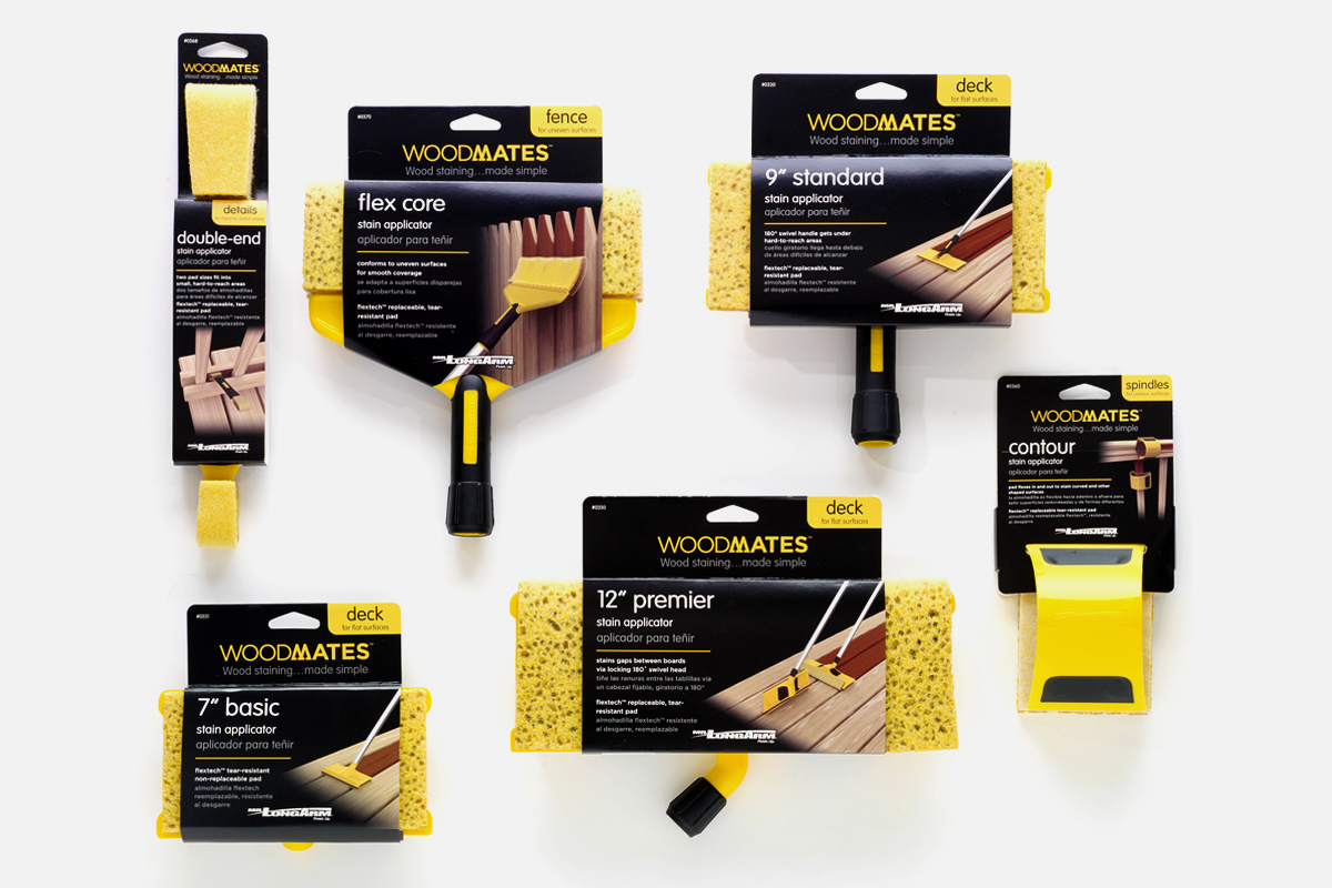 Packaging design for Woodmates introductory line of deck staining tools